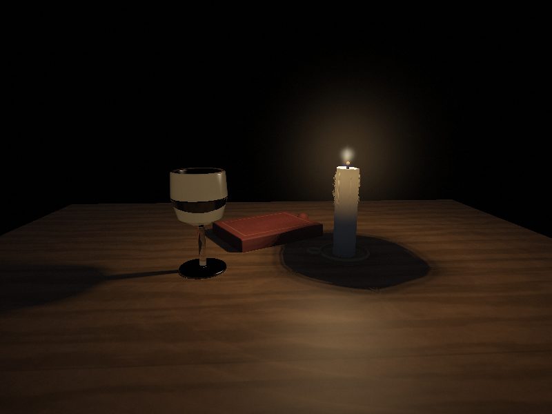 Fable 5 — candlelit still life, live render