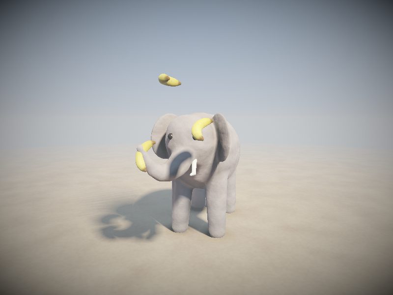 Fable 5 — elephant juggling bananas, live render