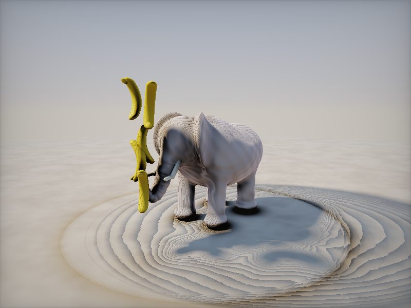 Kimi K3 — elephant juggling bananas, live render