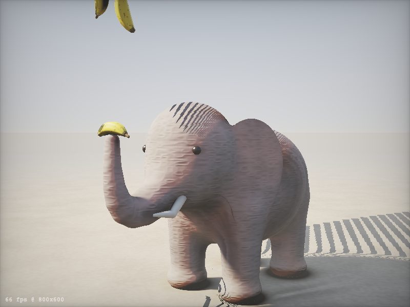 Claude Opus 5.5 — elephant juggling bananas, live render